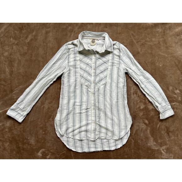 Lilka by  Anthropologie Gray/Cream Striped Button Down Shirt‎ Women’s Size XS - Picture 1 of 6